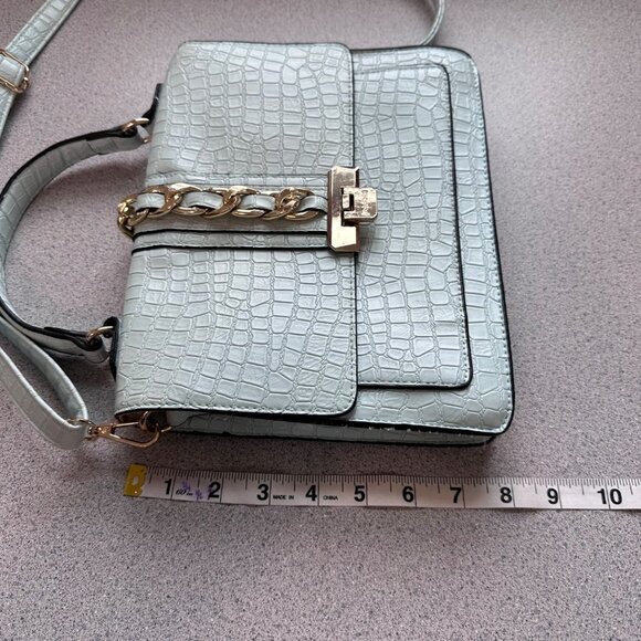 Aldo Glenda Croc Embossed Light Blue Satchel Gold Hardware Detail Shoulder Bag - Picture 11 of 12